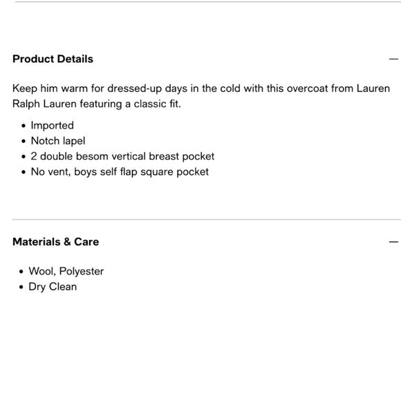 Lauren Ralph Lauren Big Boys Pea Overcoat - Dark Navy Wool - Picture 9 of 11